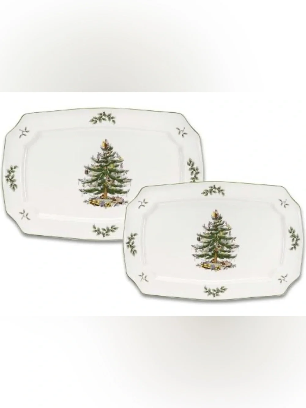 Spode Christmas Tree Set of 2 Rectangular Holiday Serving Platters, 13